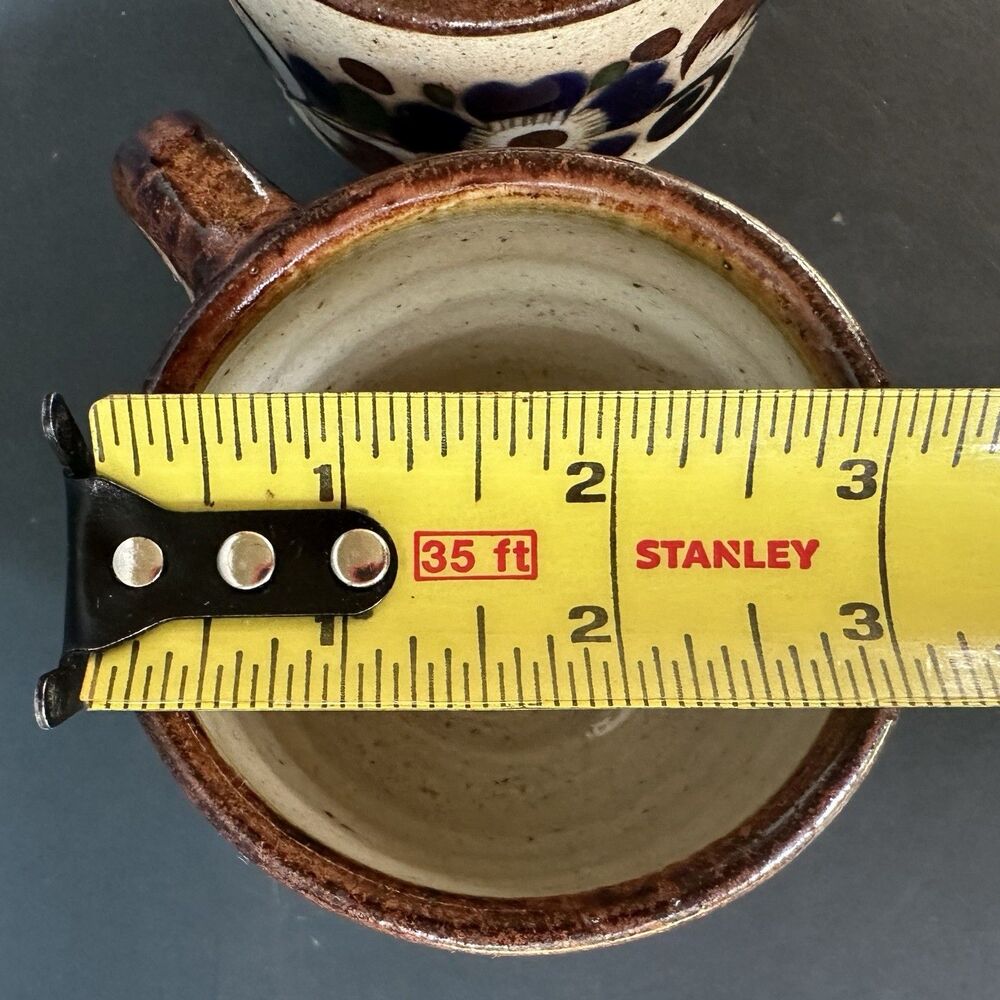 Vintage Mexican Pottery Mugs Set of 4 Tonala Style Hand Painted Stoneware Cups - Picture 5 of 16